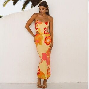 Sabo Skirt Berlin Strapless Floral Dress in Yellow and Orange